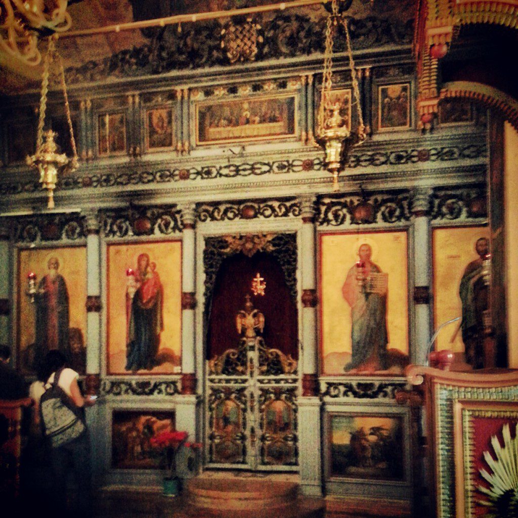 Inside the church at the Monastery of St Gerassimos