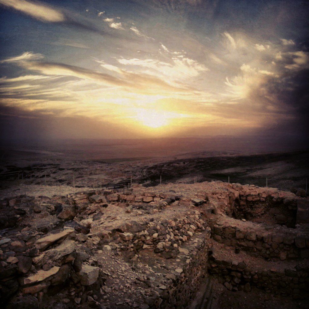 Sunset over the ruins of the Israelite fortress at Tel Arad