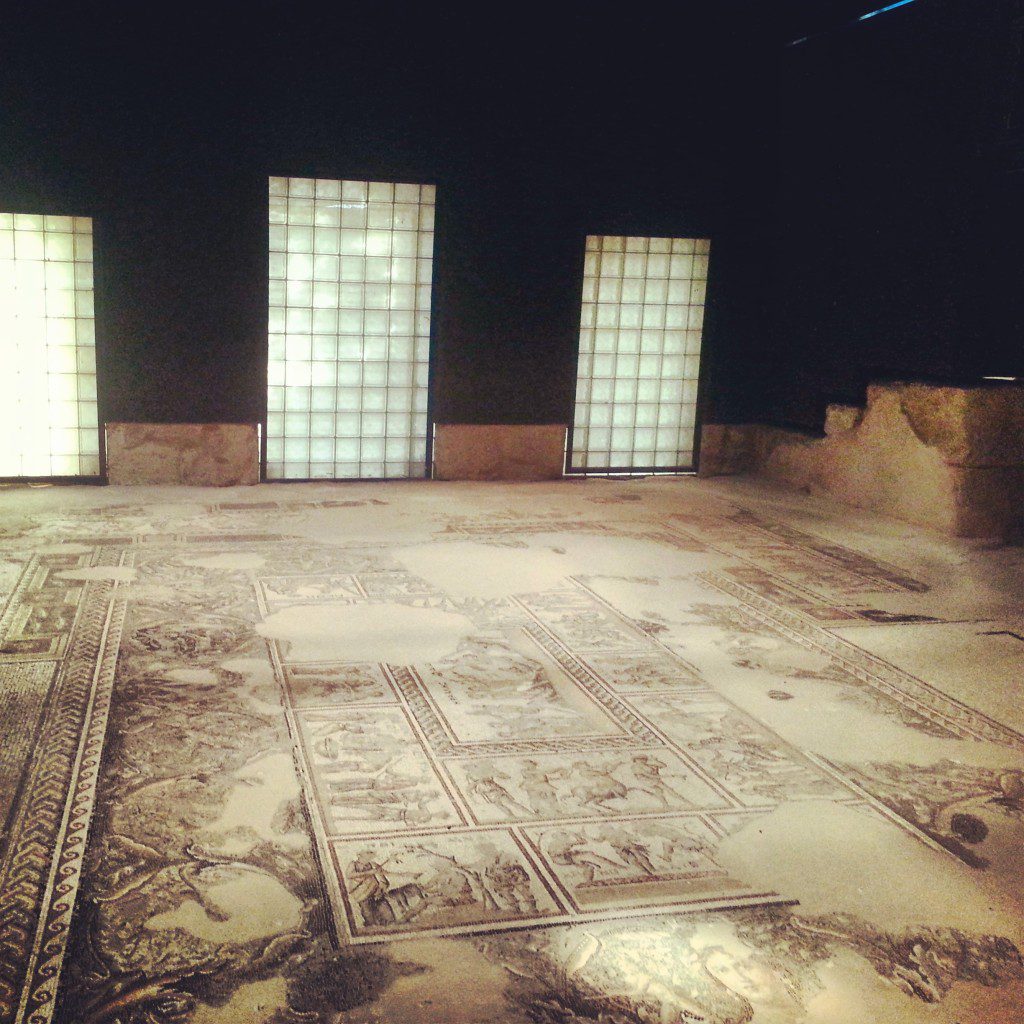 Mosaic at the grand villa at Zippori. At the bottom, note the highlighted 'Mona Lisa of the Galilee'
