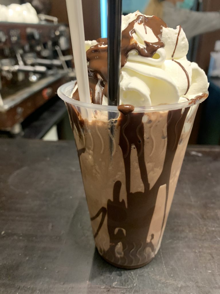 A chocolate milkshake in the De Karina chocolate factory in Ein Zivan.