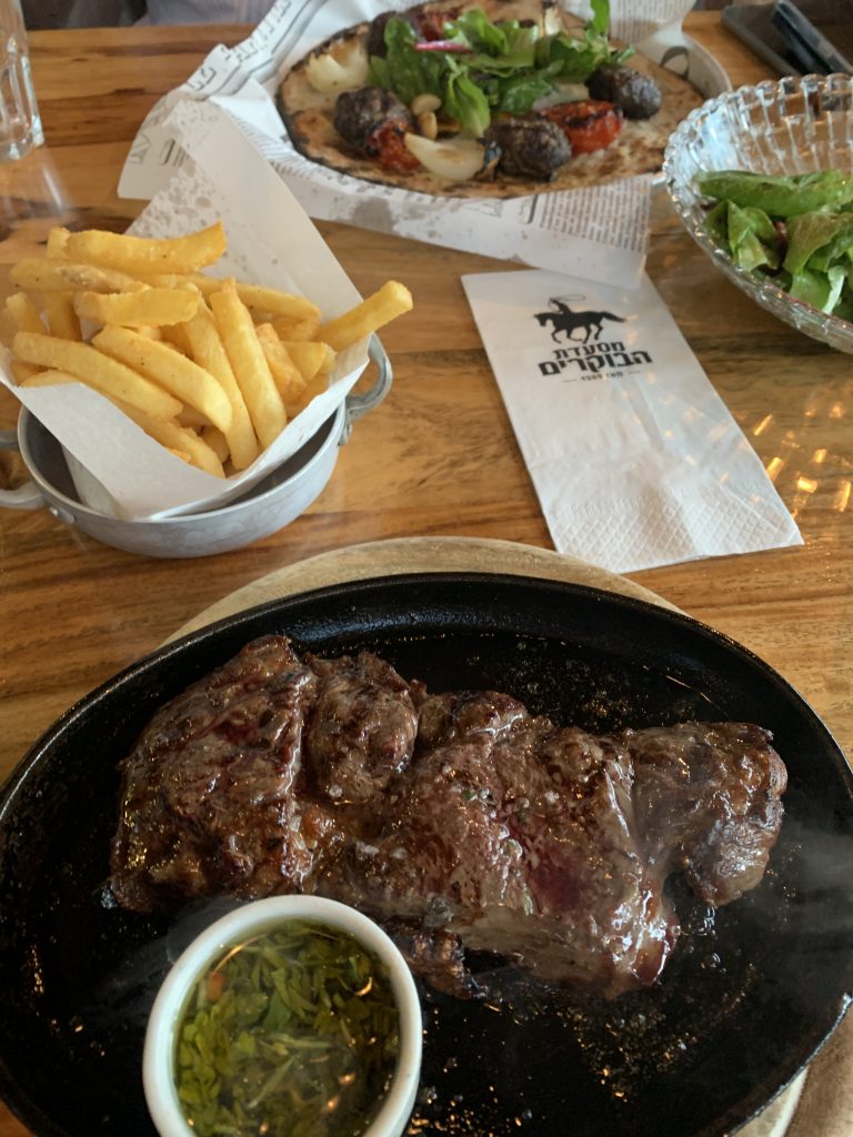 A sizzling steak at HaBokrim restaurant in Merom Golan
