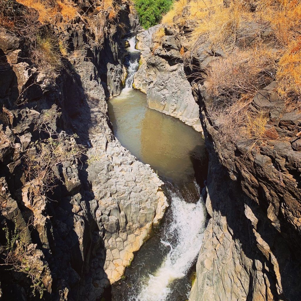 Nachal Meshusim (the Hexagon stream) flows through the Golan Heights