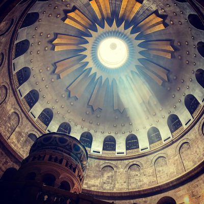 Sunbeams through the rotunda dome above the tomb, Church of the Holy Sepulchre