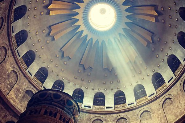 Sunbeams through the rotunda dome above the tomb, Church of the Holy Sepulchre