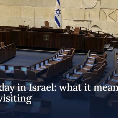 The Knesset chamber in Jerusalem, with the title: Election day in Israel, what it means if you're visiting.